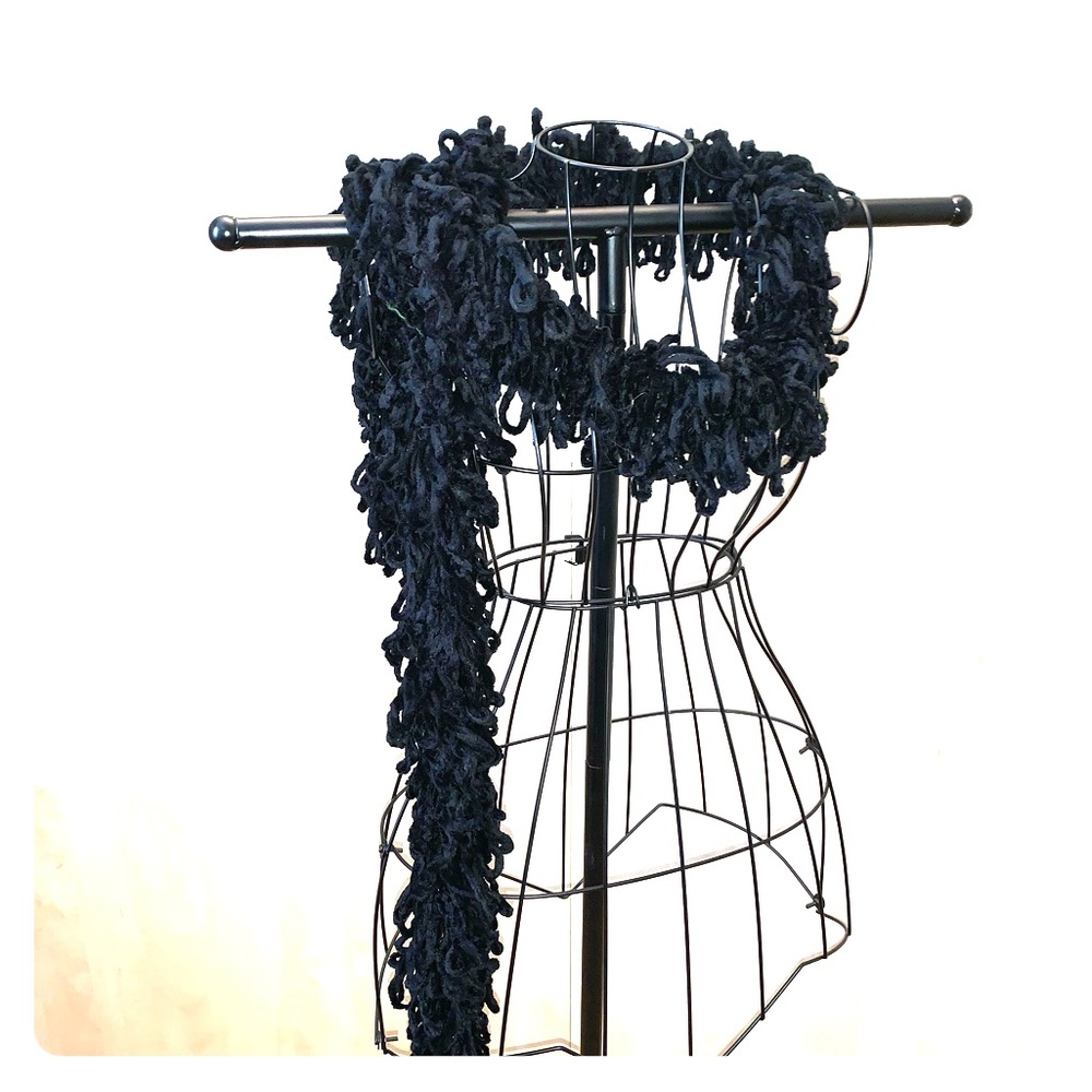 Black Chenille loop knit scarf